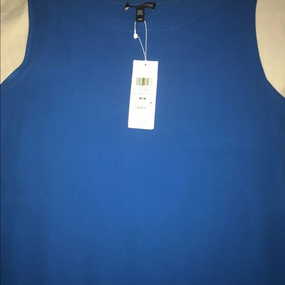 EILEEN FISHER Dress Sz M Silk Georgette Crepe Blue - Picture 4 of 8